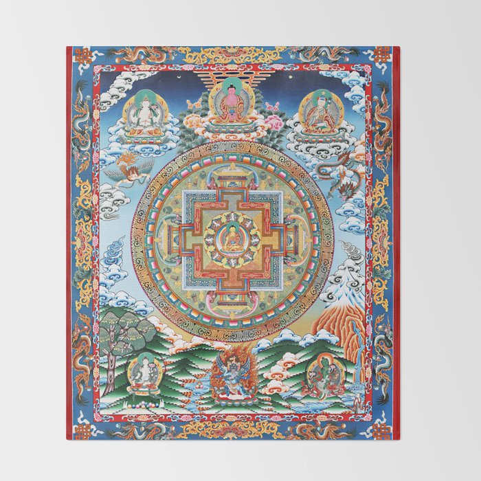 Tibetan Buddhist Vajrayana Teachings Thangka Throw Blanket Gallery Image 2