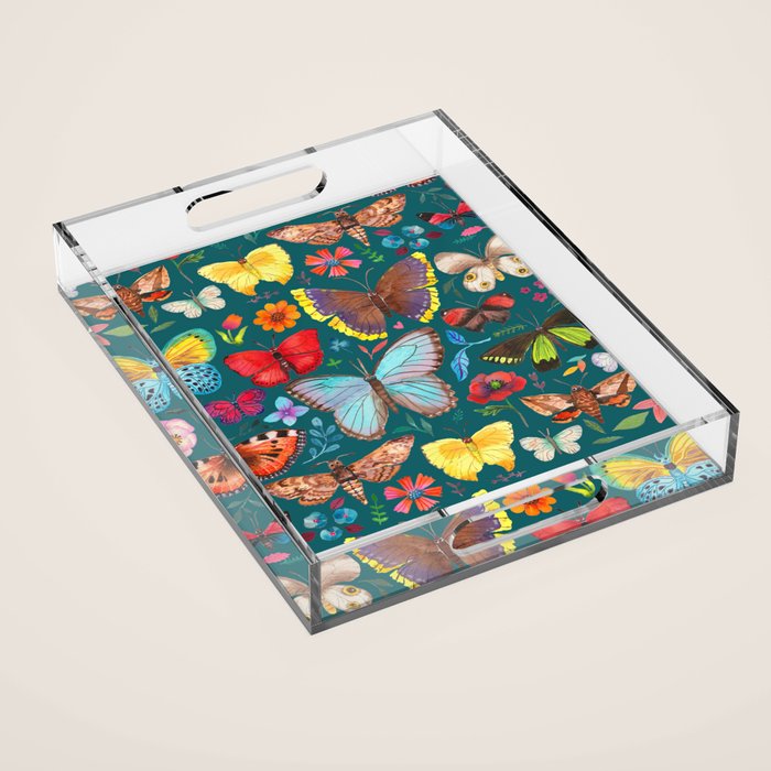 Cutie Butterfly Family - darkbg Acrylic Tray Gallery Image 1