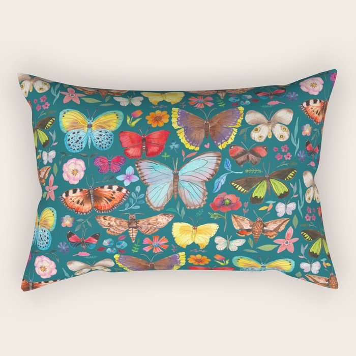 Cutie Butterfly Family - darkbg Rectangular Pillow Gallery Image 1