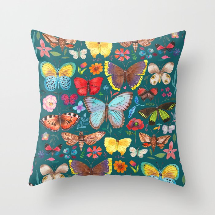 Cutie Butterfly Family - darkbg Throw Pillow Gallery Image 6