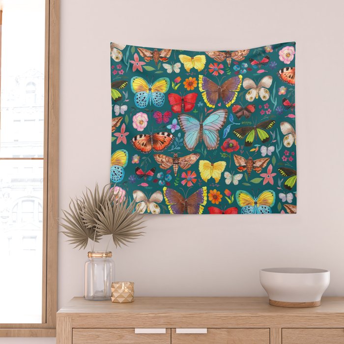 Cutie Butterfly Family - darkbg Wall Tapestry Gallery Image 2