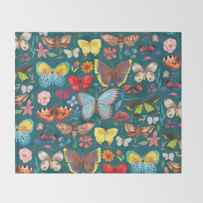 Cutie Butterfly Family - darkbg Throw Blanket Gallery Image 2