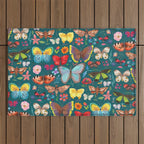 Cutie Butterfly Family - darkbg Outdoor Rug Gallery Image 1