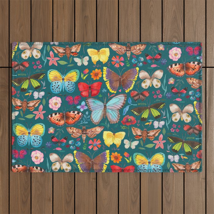 Cutie Butterfly Family - darkbg Outdoor Rug Gallery Image 1