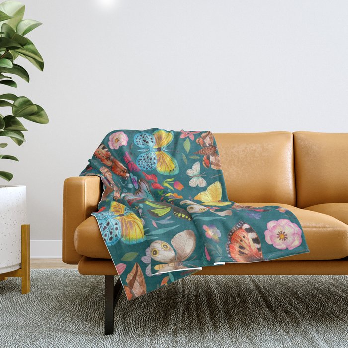 Cutie Butterfly Family - darkbg Throw Blanket Gallery Image 1