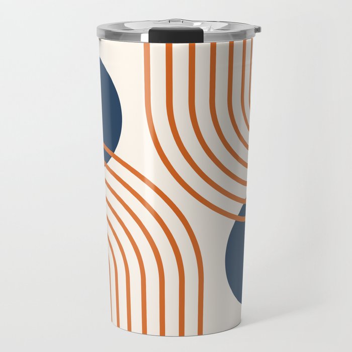 Mid Century Modern Geometric 195 in Navy Blue Orange Travel Mug Gallery Image 1