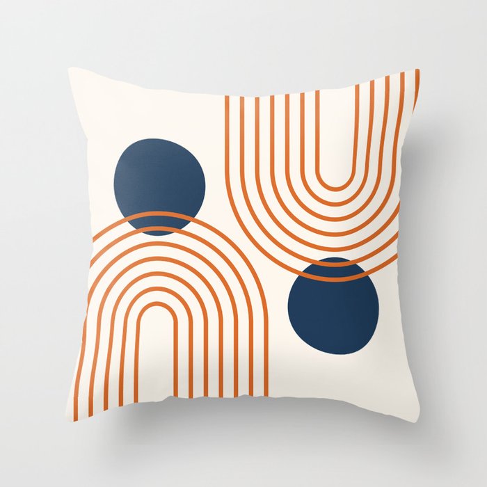 Mid Century Modern Geometric 195 in Navy Blue Orange Throw Pillow Gallery Image 6