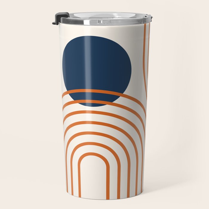 Mid Century Modern Geometric 195 in Navy Blue Orange Travel Mug Gallery Image 3