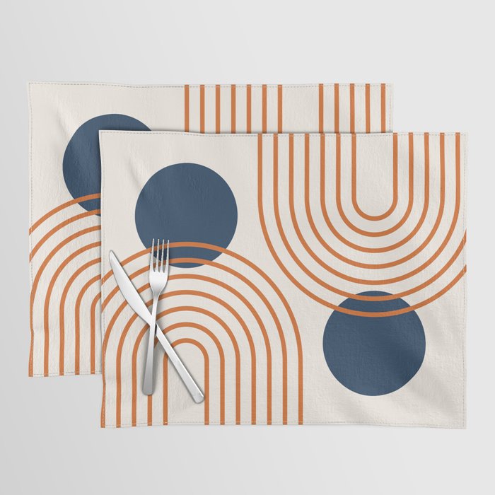 Mid Century Modern Geometric 195 in Navy Blue Orange Placemat Gallery Image 1