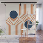 Mid Century Modern Geometric 195 in Navy Blue Orange Wall Mural Gallery Image 1