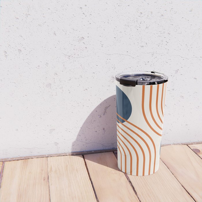 Mid Century Modern Geometric 195 in Navy Blue Orange Travel Mug Gallery Image 4