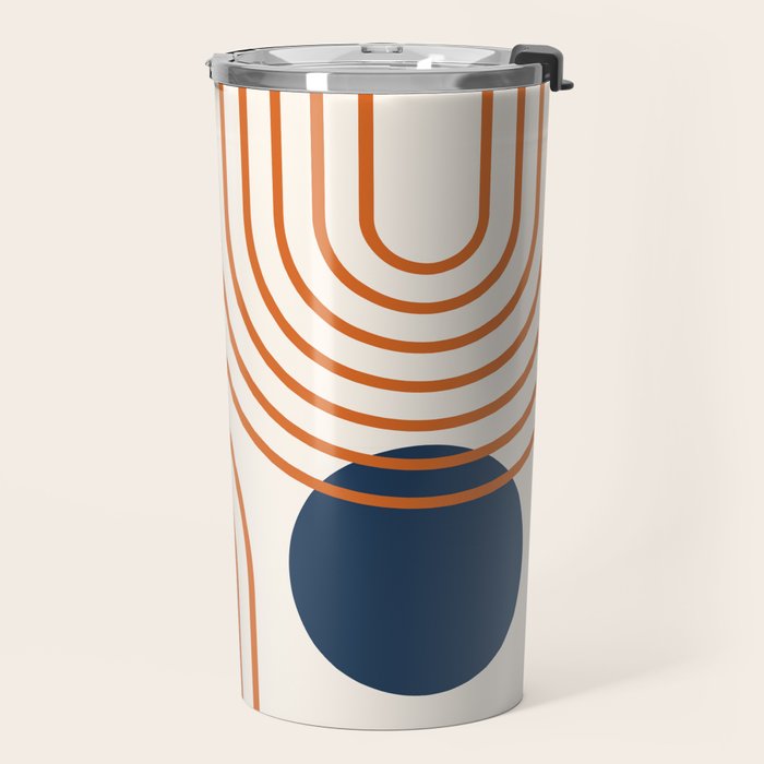 Mid Century Modern Geometric 195 in Navy Blue Orange Travel Mug Gallery Image 2