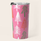 Pink christmas pine tree doodle pattern Travel Mug Gallery Image 3