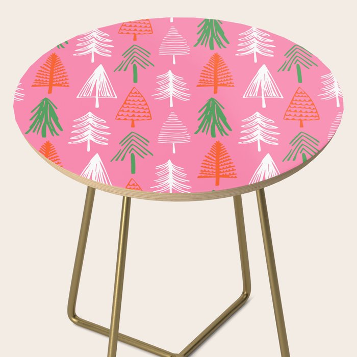 Pink christmas pine tree doodle pattern Side Table Gallery Image 2