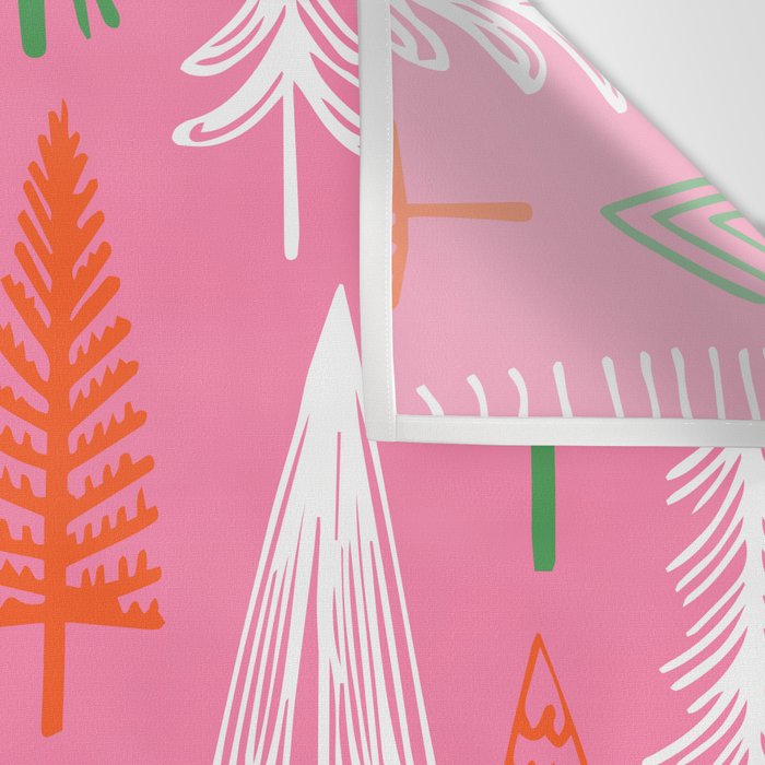Pink christmas pine tree doodle pattern Wall Tapestry Gallery Image 3