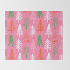 Pink christmas pine tree doodle pattern Throw Blanket Gallery Image 2