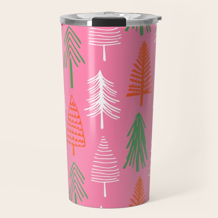 Pink christmas pine tree doodle pattern Travel Mug Gallery Image 1