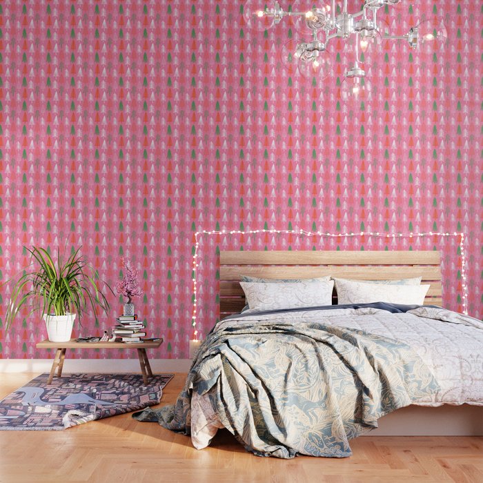 Pink christmas pine tree doodle pattern Wallpaper Gallery Image 3