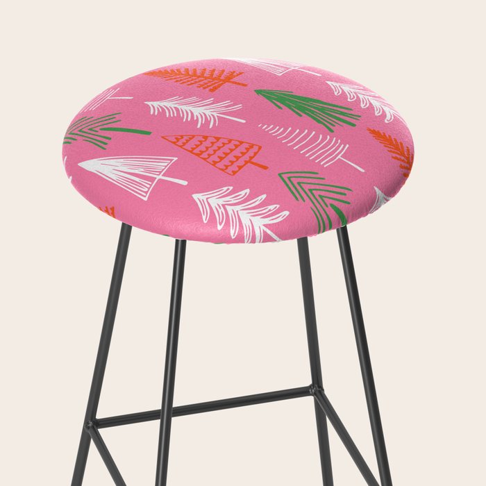 Pink christmas pine tree doodle pattern Stool Gallery Image 2