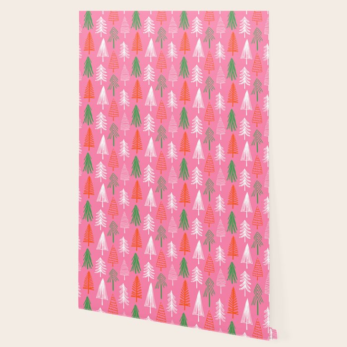 Pink christmas pine tree doodle pattern Wallpaper Gallery Image 2
