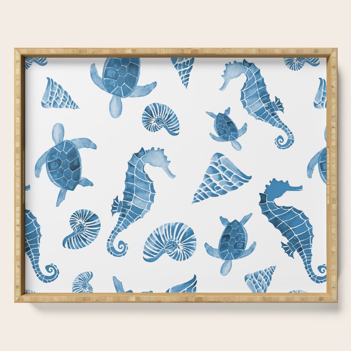 Sea Creatures | Light Blue Ocean Animals Serving Tray Gallery Image 1