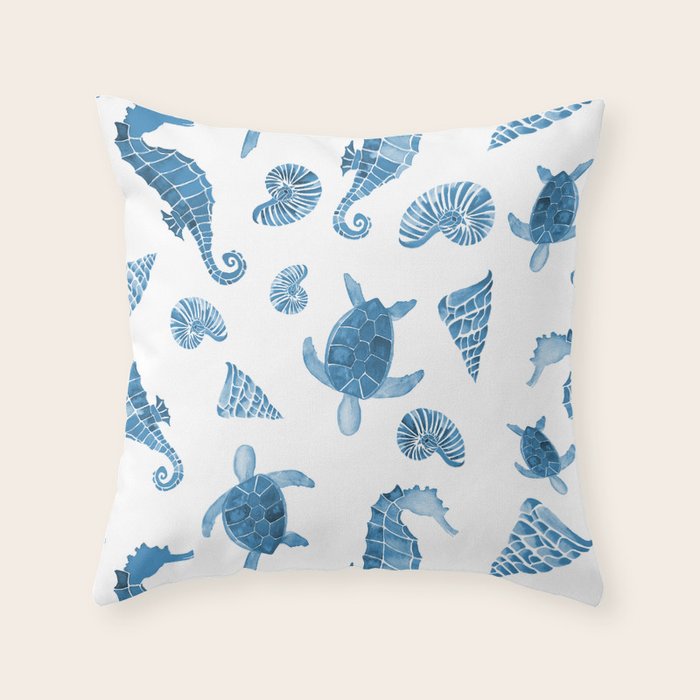 Sea Creatures | Light Blue Ocean Animals Throw Pillow Gallery Image 1
