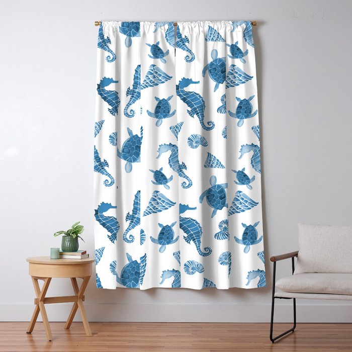 Sea Creatures | Light Blue Ocean Animals Window Curtain
