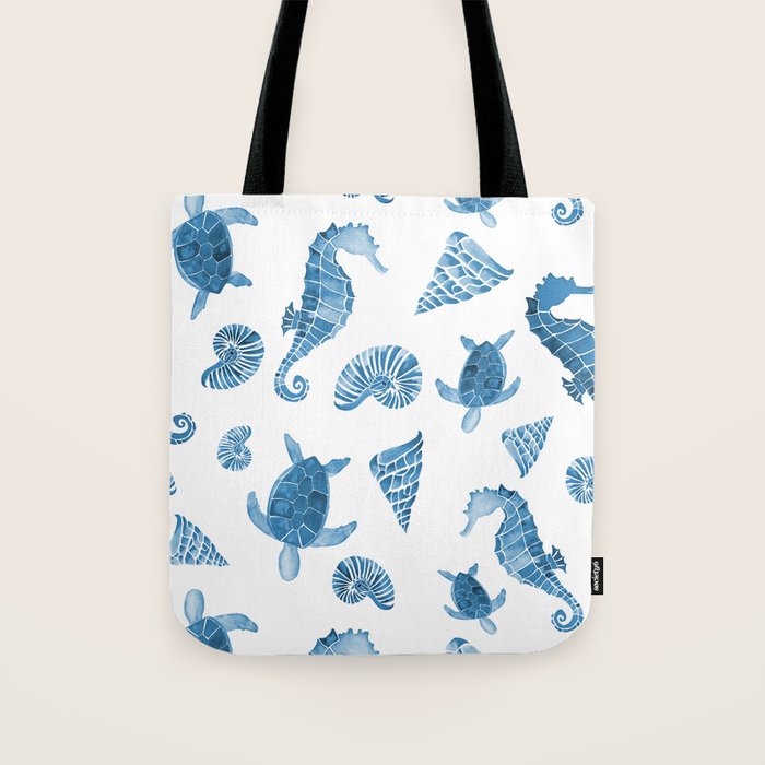 Sea Creatures | Light Blue Ocean Animals Tote Bag Gallery Image 1