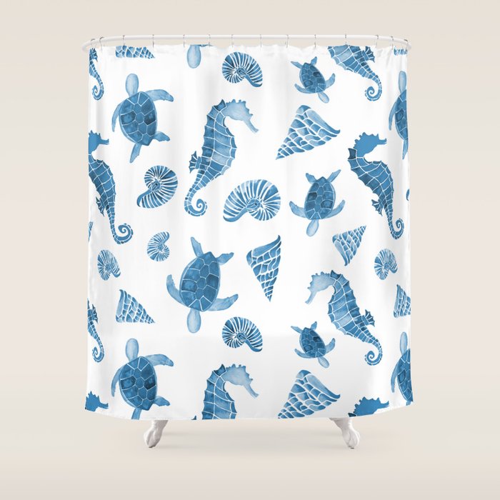 Sea Creatures | Light Blue Ocean Animals Shower Curtain Gallery Image 1