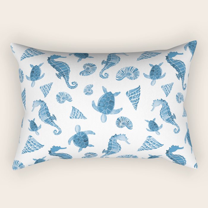 Sea Creatures | Light Blue Ocean Animals Rectangular Pillow Gallery Image 1