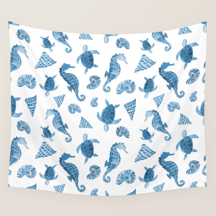 Sea Creatures | Light Blue Ocean Animals Wall Tapestry Gallery Image 4