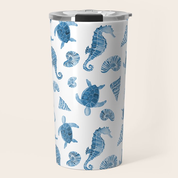 Sea Creatures | Light Blue Ocean Animals Travel Mug Gallery Image 1