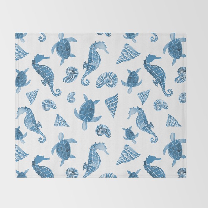 Sea Creatures | Light Blue Ocean Animals Throw Blanket Gallery Image 2