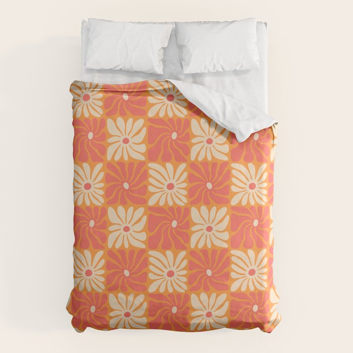 Retro checkered flower art pattern Duvet Cover Gallery Image 1