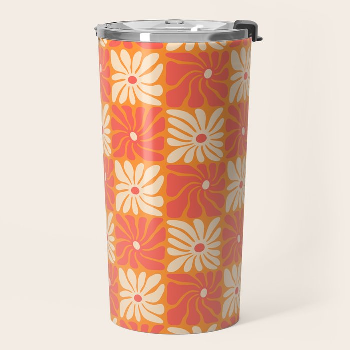 Retro checkered flower art pattern Travel Mug Gallery Image 2