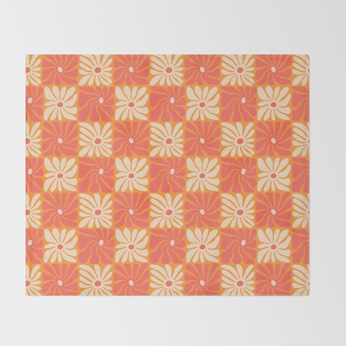 Retro checkered flower art pattern Throw Blanket Gallery Image 2