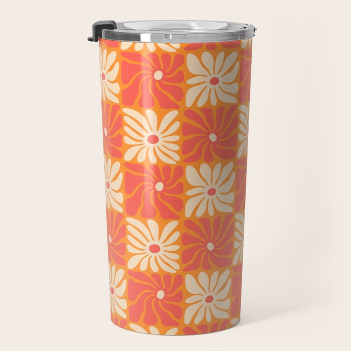 Retro checkered flower art pattern Travel Mug Gallery Image 3