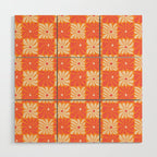 Retro checkered flower art pattern Wood Wall Art Gallery Image 1