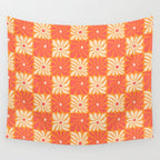 Retro checkered flower art pattern Wall Tapestry Gallery Image 4