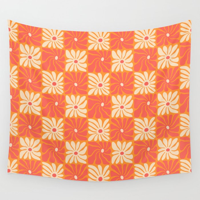 Retro checkered flower art pattern Wall Tapestry Gallery Image 4