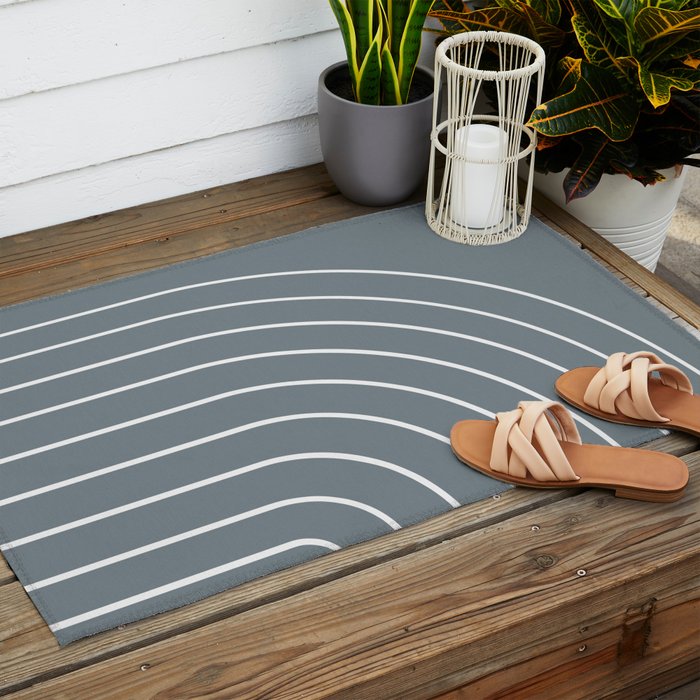 Minimal Arch XLVII Neutral Grey Blue Modern Geometric Lines Outdoor Rug Gallery Image 2
