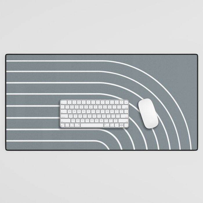 Minimal Arch XLVII Neutral Grey Blue Modern Geometric Lines Desk Mat Gallery Image 1