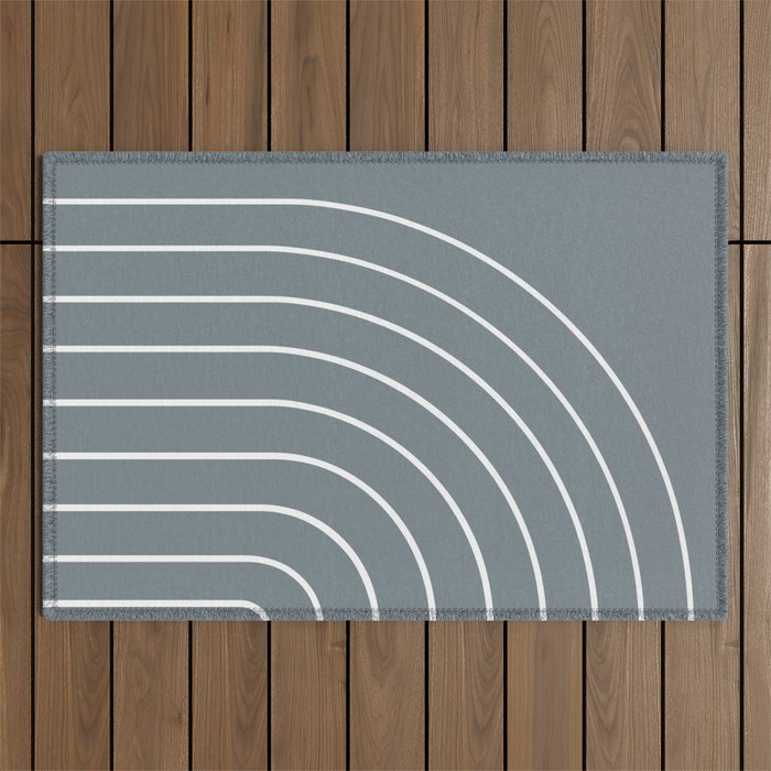 Minimal Arch XLVII Neutral Grey Blue Modern Geometric Lines Outdoor Rug Gallery Image 1
