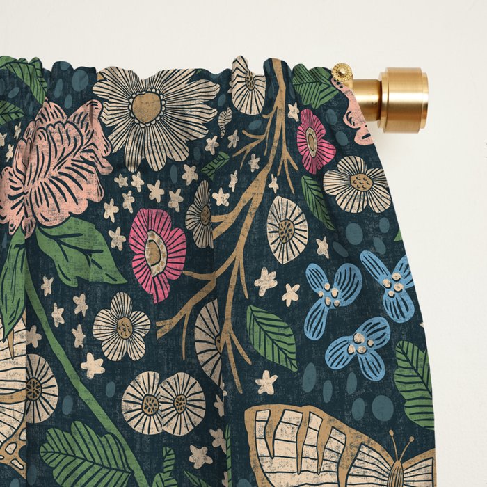 Heritage Wildflower Garden on Dark Blue Window Curtain Gallery Image 2