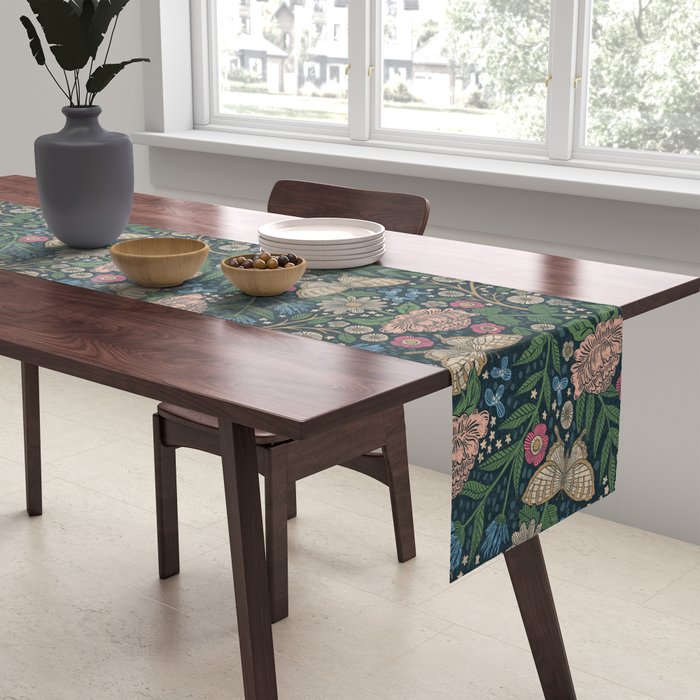 Heritage Wildflower Garden on Dark Blue Table Runner Gallery Image 2