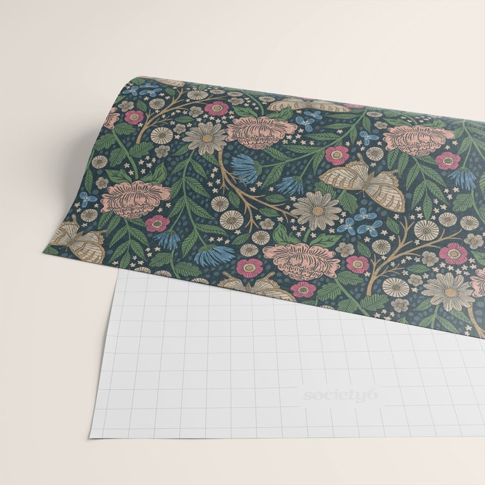 Heritage Wildflower Garden on Dark Blue Wrapping Paper Gallery Image 2