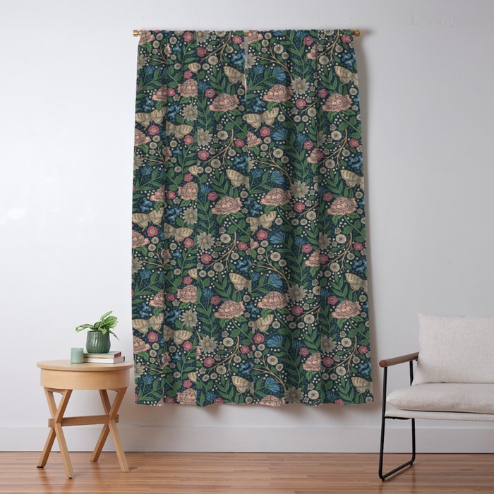Heritage Wildflower Garden on Dark Blue Window Curtain Gallery Image 5
