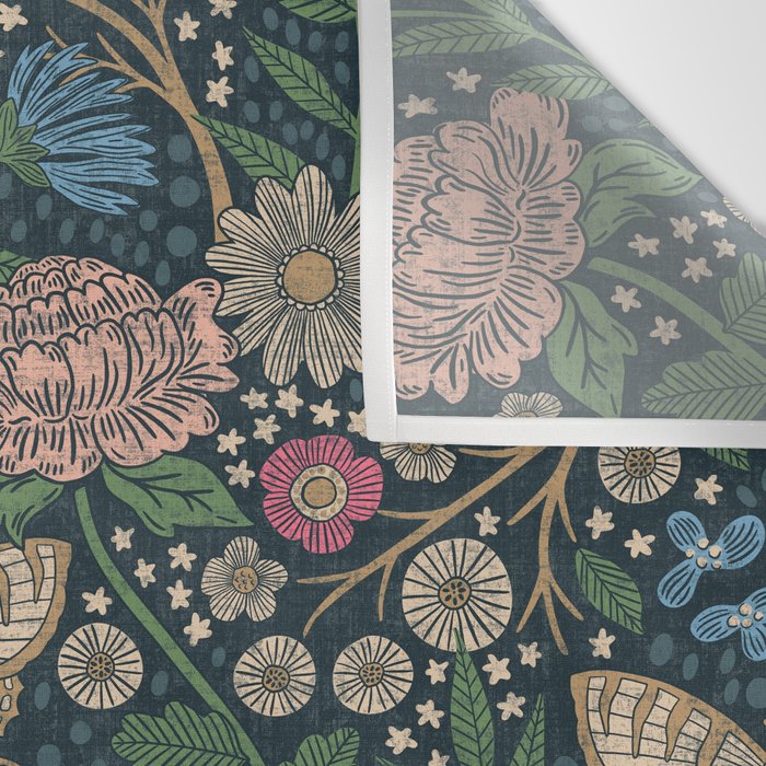 Heritage Wildflower Garden on Dark Blue Wall Tapestry Gallery Image 3