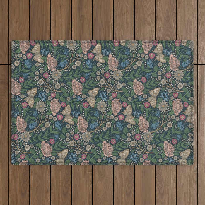 Heritage Wildflower Garden on Dark Blue Outdoor Rug Gallery Image 1