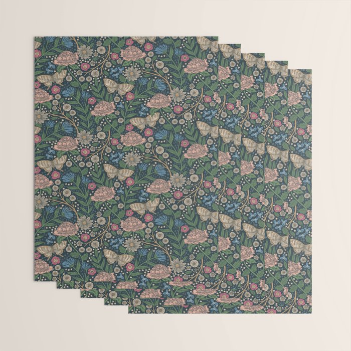 Heritage Wildflower Garden on Dark Blue Wrapping Paper Gallery Image 3
